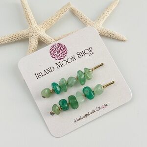 Green Aventurine Beaded Hair Clips